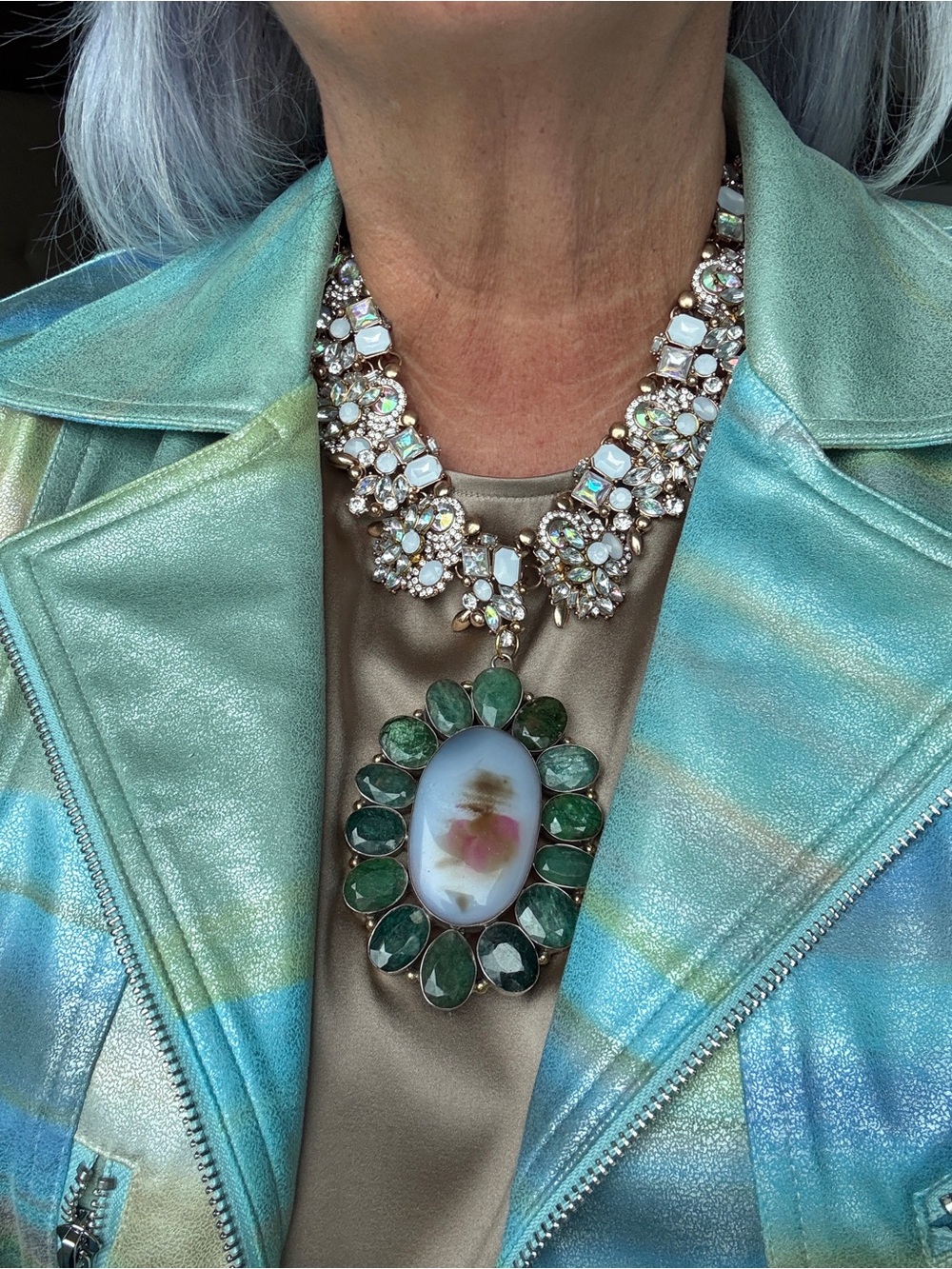 Made in the derp South Michela Agate and Emerald Statement Necklace